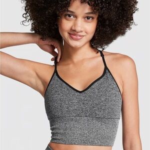VS Pink Seamless Longline Sports Bra Large black grey marl stretchy racerback